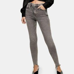 Nordstrom Topshop JAMIE Raw Hem Distressed Gray Skinny Jeans SZ 26